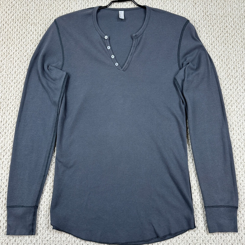American Apparel Henley Shirt Mens L Dark Gray Dexter Morgan Thermal Kill USA
